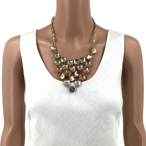 Jeweled Bib Necklace Gold Tone Adjustable Length - Picture 3 of 3